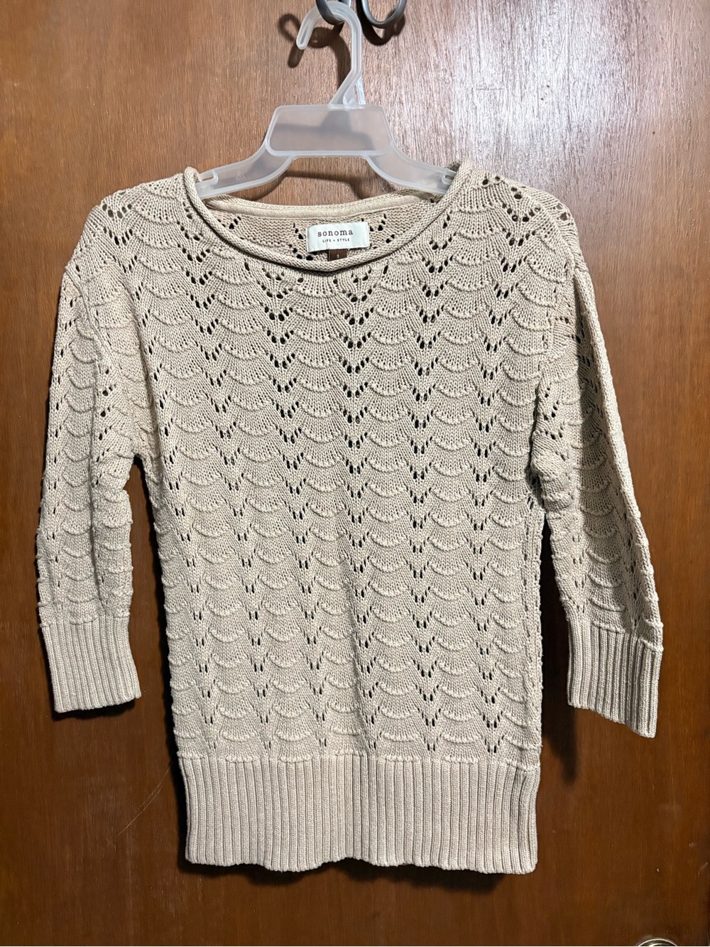 Sonoma Beige Openwork Crewneck Sweater